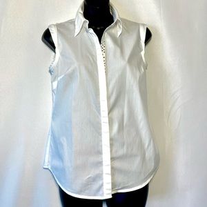 Shirt sleeveless White lifestyle Cotton/ Nylon blouse embellished silver bids